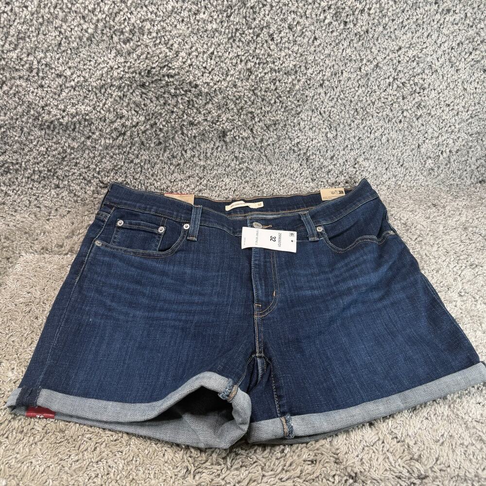 Levi’s Womens Mid Length Denim Shorts Size 32 Mid Rise Slim Dark Wash NWT